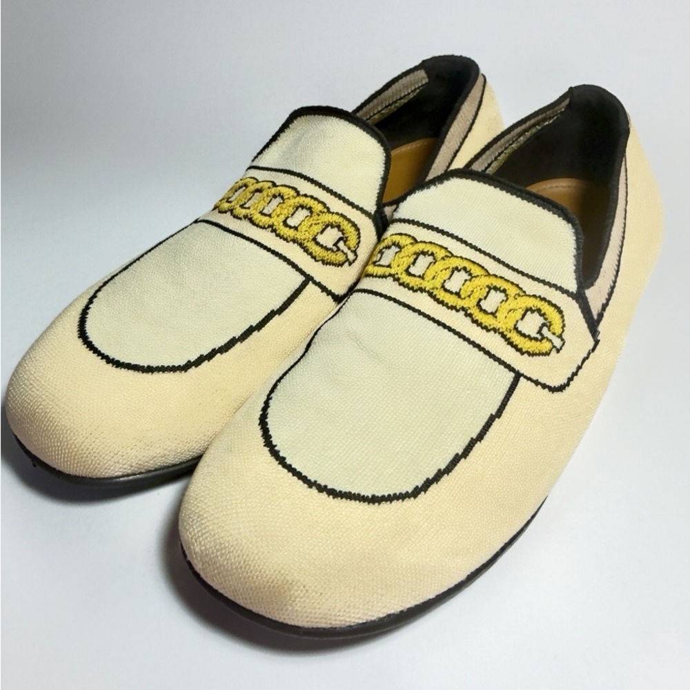 MARNI Italy Jacquard Knit Chain Loafers Beige Slip-On Shoes Sz 41 (US 11)